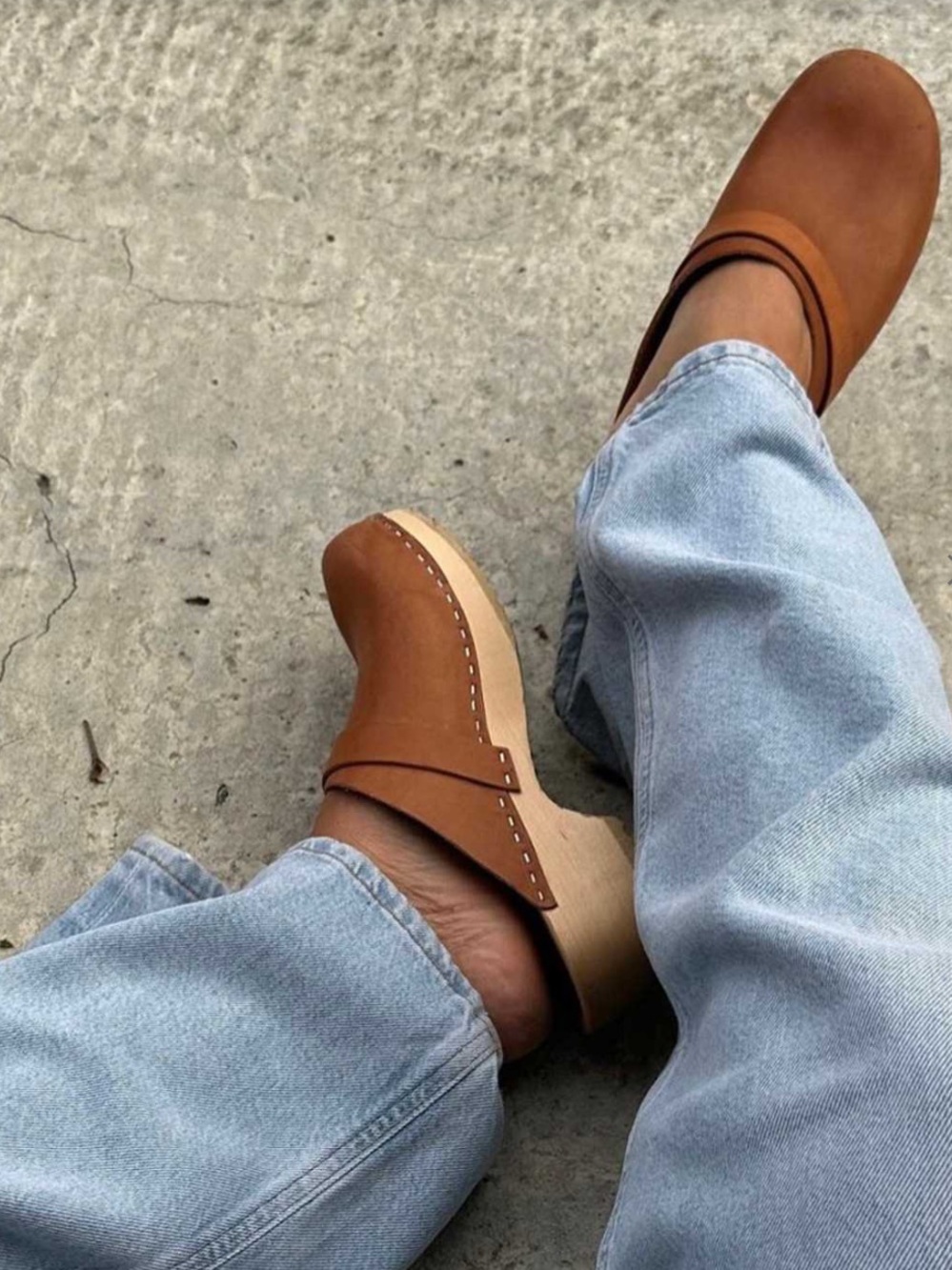 Swedish Hasbeens Tan Leather Clog Mules
